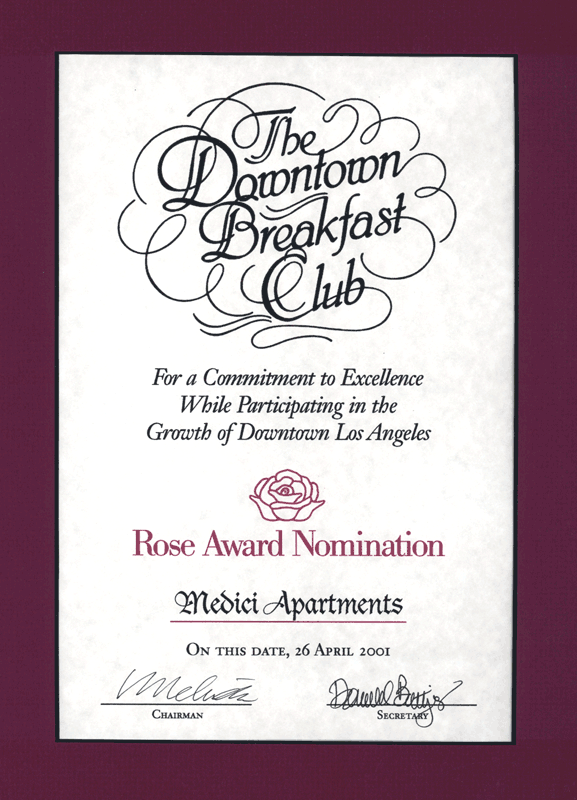 2001 Rose Award Nomination